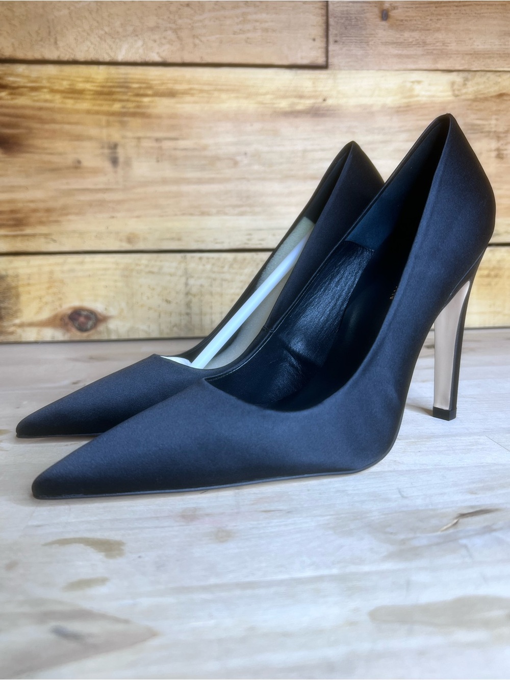 Good American GA001K-X Black Satin Heel NIB and Dustbag Sz10